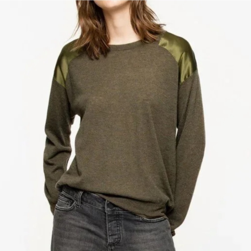 Zadig & Voltaire Kansas Patch CP Green Cashmere Crewneck Sweater EUC Size Small
